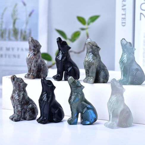 2.1 Inch Black Obsidian Wolf Crystal Statue，Wolf Gifts Healing Crystal Decor，Wolf Totem Figurines Stone Energy Gemstones, in Bedroom Office Christmas Meditation Gifts for Men Gril Women in Saudi Arabia