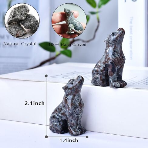 2.1 Inch Black Obsidian Wolf Crystal Statue，Wolf Gifts Healing Crystal Decor，Wolf Totem Figurines Stone Energy Gemstones, in Bedroom Office Christmas Meditation Gifts for Men Gril Women in Saudi Arabia