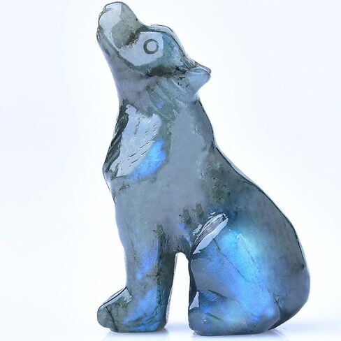 2.1 Inch Black Obsidian Wolf Crystal Statue，Wolf Gifts Healing Crystal Decor，Wolf Totem Figurines Stone Energy Gemstones, in Bedroom Office Christmas Meditation Gifts for Men Gril Women in Saudi Arabia