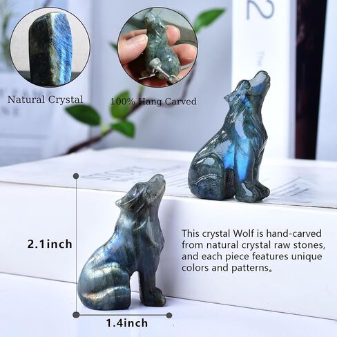 2.1 Inch Black Obsidian Wolf Crystal Statue，Wolf Gifts Healing Crystal Decor，Wolf Totem Figurines Stone Energy Gemstones, in Bedroom Office Christmas Meditation Gifts for Men Gril Women in Saudi Arabia