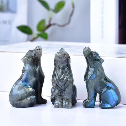 2.1 Inch Black Obsidian Wolf Crystal Statue，Wolf Gifts Healing Crystal Decor，Wolf Totem Figurines Stone Energy Gemstones, in Bedroom Office Christmas Meditation Gifts for Men Gril Women in Saudi Arabia