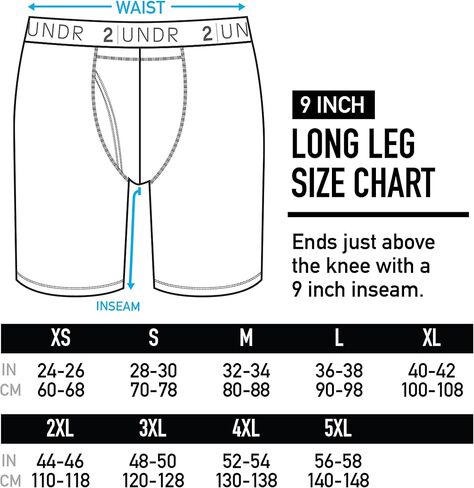 ملابس داخلية طويلة الساق للرجال من 2UNDR مقاس 9 بوصات (قطرات، كبير) in Kuwait