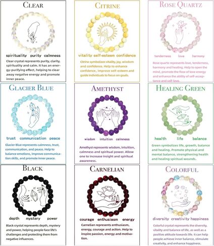 ZIFTY 9 قطع أساور كريستال شفاء للنساء والرجال 8 مم أساور مطرزة بأحجار كريمة مستديرة هدية مجوهرات، هدايا عيد الأم in Kuwait