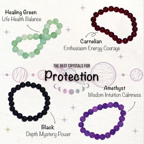 ZIFTY 9 قطع أساور كريستال شفاء للنساء والرجال 8 مم أساور مطرزة بأحجار كريمة مستديرة هدية مجوهرات، هدايا عيد الأم in Kuwait