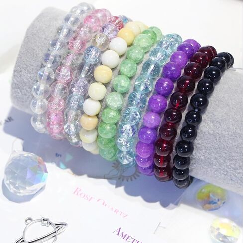 ZIFTY 9 قطع أساور كريستال شفاء للنساء والرجال 8 مم أساور مطرزة بأحجار كريمة مستديرة هدية مجوهرات، هدايا عيد الأم in Kuwait