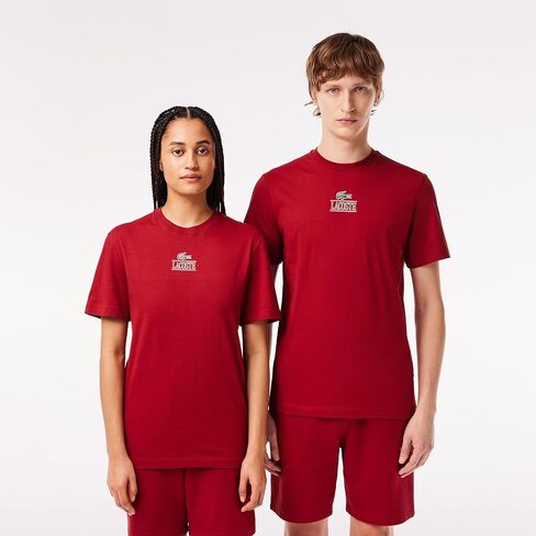 تي شيرت Lacoste بمقاس عادي وأكمام قصيرة ورقبة دائرية مع رسمة تمساح صغيرة على الجزء الأمامي من الصدر in Saudi Arabia