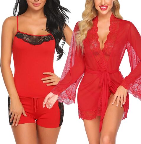 Avidlove Sleepwear and Robe Set, Red Large in Saudi Arabia