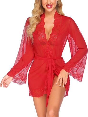 Avidlove Sleepwear and Robe Set, Red Large in Saudi Arabia