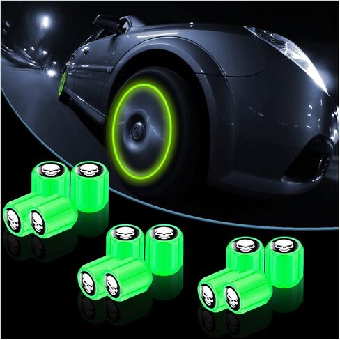 12PCS Fluorescent Skull Car Tire Valve Stem Caps, ABS Corrosion Resistant Wheel Valve Cover, Luminous Illuminated Cap Glow in The Dark, Auto Decor Accessories for Motorcycles Bicycles (Blue/Red) in Kuwait