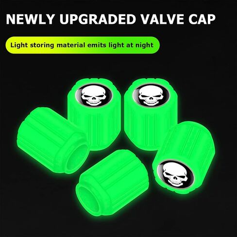 12PCS Fluorescent Skull Car Tire Valve Stem Caps, ABS Corrosion Resistant Wheel Valve Cover, Luminous Illuminated Cap Glow in The Dark, Auto Decor Accessories for Motorcycles Bicycles (Blue/Red) in Kuwait