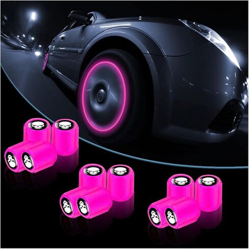 12PCS Fluorescent Skull Car Tire Valve Stem Caps, ABS Corrosion Resistant Wheel Valve Cover, Luminous Illuminated Cap Glow in The Dark, Auto Decor Accessories for Motorcycles Bicycles (Blue/Red) in Kuwait