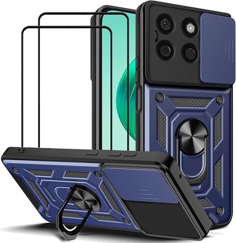 Case for Huawei Honor X8b with Tempered Glass Screen Protector [2 Pack],Sliding Camera Window, Kickstand, Shock-Proof Anti-Scratch Dual-Layer Phone Cover, Black in Saudi Arabia