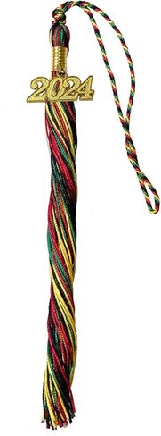 شرابة التخرج من Kente - مجموعة ألوان Kente باللون الأسود والأحمر والكيلي والذهبي - تتضمن حلية عام 2024 - طولها 9 بوصات، وحلقة تعليق للغطاء in Kuwait