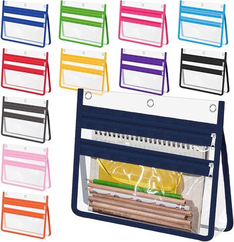 Janlaugh 12 Pcs Expandable Pencil Pouch 10 x 8 x 1.5 Inch Zippered Pencil Pouch for 3 Ring Binder Hole Clear Binder Pouch Large Double Pockets Binder Pencil Case for Office Home in Saudi Arabia