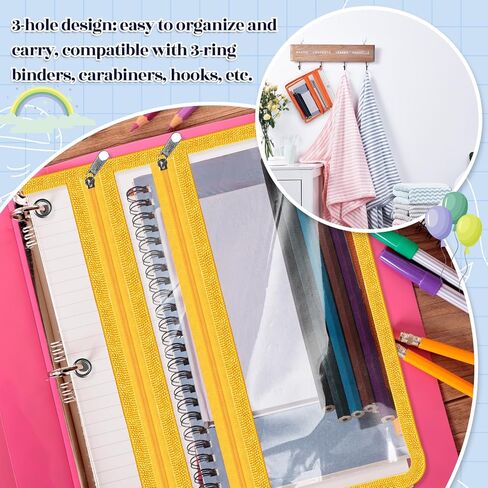 Janlaugh 12 Pcs Expandable Pencil Pouch 10 x 8 x 1.5 Inch Zippered Pencil Pouch for 3 Ring Binder Hole Clear Binder Pouch Large Double Pockets Binder Pencil Case for Office Home in Saudi Arabia