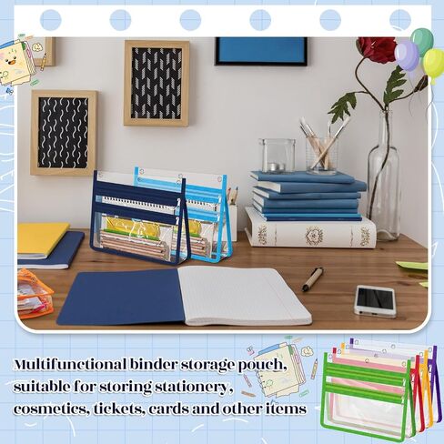 Janlaugh 12 Pcs Expandable Pencil Pouch 10 x 8 x 1.5 Inch Zippered Pencil Pouch for 3 Ring Binder Hole Clear Binder Pouch Large Double Pockets Binder Pencil Case for Office Home in Saudi Arabia