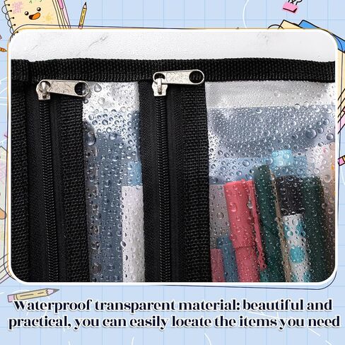 Janlaugh 12 Pcs Expandable Pencil Pouch 10 x 8 x 1.5 Inch Zippered Pencil Pouch for 3 Ring Binder Hole Clear Binder Pouch Large Double Pockets Binder Pencil Case for Office Home in Saudi Arabia