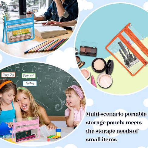 Janlaugh 12 Pcs Expandable Pencil Pouch 10 x 8 x 1.5 Inch Zippered Pencil Pouch for 3 Ring Binder Hole Clear Binder Pouch Large Double Pockets Binder Pencil Case for Office Home in Saudi Arabia