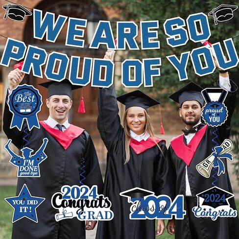 Blue Graduation Party Decorations 2024, We Are So Proud of You Graduation Banner and Congrats Grad Hanging Swirls, College Graduation Decorations Class of 2024 Party Supplies in Saudi Arabia