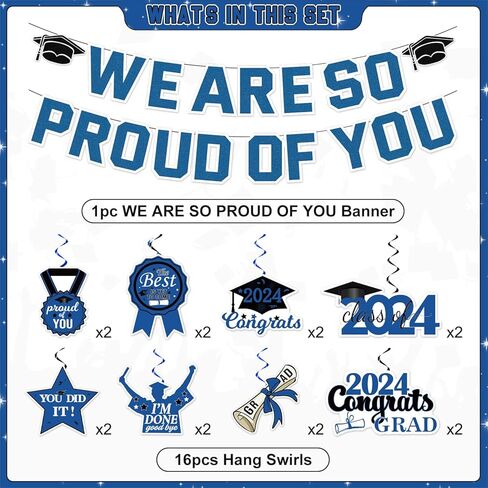 Blue Graduation Party Decorations 2024, We Are So Proud of You Graduation Banner and Congrats Grad Hanging Swirls, College Graduation Decorations Class of 2024 Party Supplies in Saudi Arabia