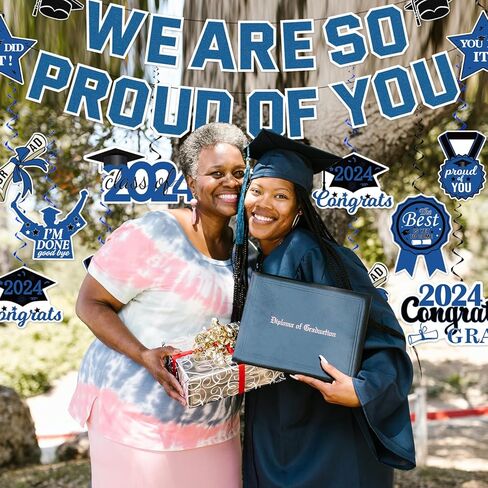 Blue Graduation Party Decorations 2024, We Are So Proud of You Graduation Banner and Congrats Grad Hanging Swirls, College Graduation Decorations Class of 2024 Party Supplies in Saudi Arabia