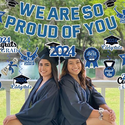 Blue Graduation Party Decorations 2024, We Are So Proud of You Graduation Banner and Congrats Grad Hanging Swirls, College Graduation Decorations Class of 2024 Party Supplies in Saudi Arabia