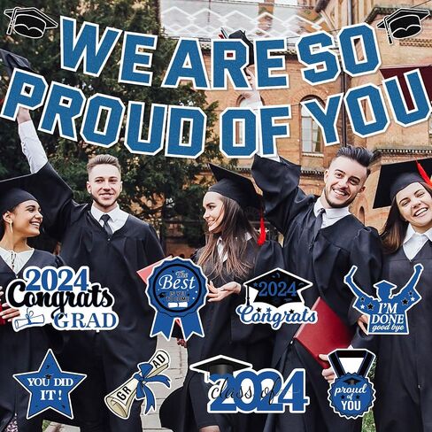 Blue Graduation Party Decorations 2024, We Are So Proud of You Graduation Banner and Congrats Grad Hanging Swirls, College Graduation Decorations Class of 2024 Party Supplies in Saudi Arabia