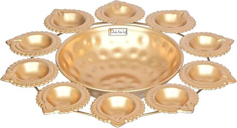 Prisha India Craft Diya Shape Flower Decorative Urli Bowl for Home Handcrafted Urli Bowl for Floating Flowers and Tea Light Candles Home,Office and Table Décor, Metal, 10 Diyas in Saudi Arabia