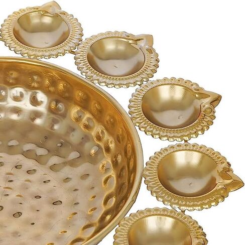 Prisha India Craft Diya Shape Flower Decorative Urli Bowl for Home Handcrafted Urli Bowl for Floating Flowers and Tea Light Candles Home,Office and Table Décor, Metal, 10 Diyas in Saudi Arabia