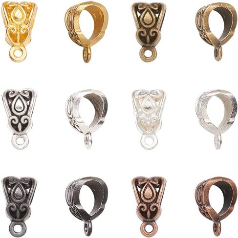 PH PandaHall 180pcs Bail Beads Charms, 6 Colors Tibetan Silver Pendants Bails Tube Beads Carrier Hanger Links Spacer Bead Loose Beads with Loop for European Bracelet Pendant Jewelry Making in Saudi Arabia