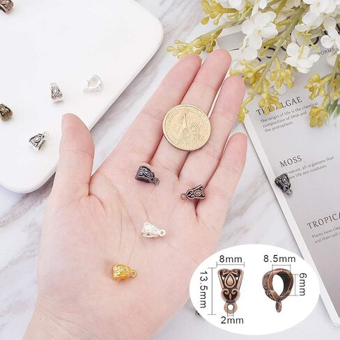 PH PandaHall 180pcs Bail Beads Charms, 6 Colors Tibetan Silver Pendants Bails Tube Beads Carrier Hanger Links Spacer Bead Loose Beads with Loop for European Bracelet Pendant Jewelry Making in Saudi Arabia