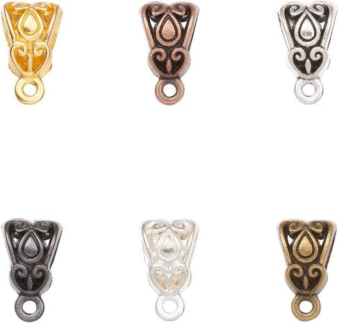 PH PandaHall 180pcs Bail Beads Charms, 6 Colors Tibetan Silver Pendants Bails Tube Beads Carrier Hanger Links Spacer Bead Loose Beads with Loop for European Bracelet Pendant Jewelry Making in Saudi Arabia