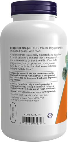NOW Supplements, Calcium Citrate with Vitamin D, Magnesium, Zinc, Copper, and Manganese, 250 Tablets in Saudi Arabia