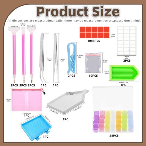 Wokape 51Pcs 5D DIY Diamond Painting Accessories and Tools Kit, DIY Dimand Art Paintings Kit Contains Point Drill Pen, Tweezers, Plastic Tray, Sticker, Glue Clay, Clips, Pen Holders for Adults or Kid in Kuwait