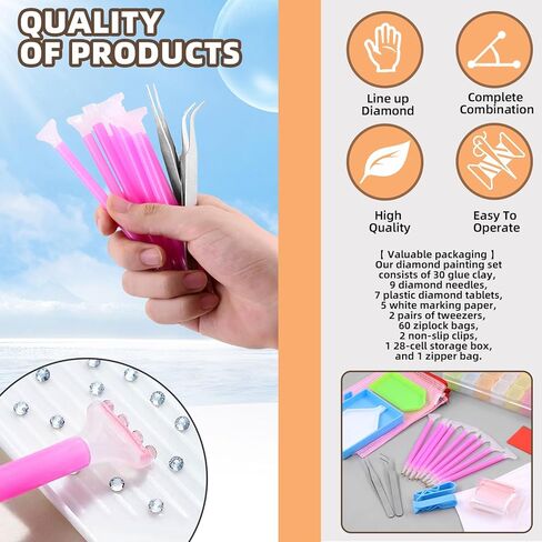 Wokape 51Pcs 5D DIY Diamond Painting Accessories and Tools Kit, DIY Dimand Art Paintings Kit Contains Point Drill Pen, Tweezers, Plastic Tray, Sticker, Glue Clay, Clips, Pen Holders for Adults or Kid in Kuwait