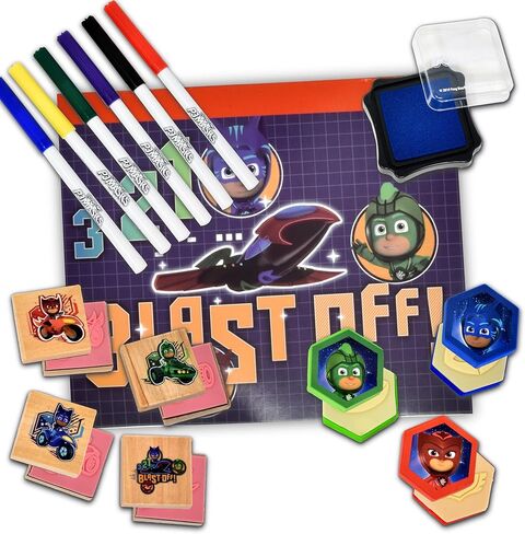 مجموعة أدوات التلوين والأنشطة من بي جي ماسكس، مجموعة أدوات حرفية خالية من الفوضى للأطفال الصغار والأطفال، تتضمن لوازم الرسم الفنية كتاب رسم و6 أقلام تلوين و3 إسفنج و4 أختام خشبية in Kuwait