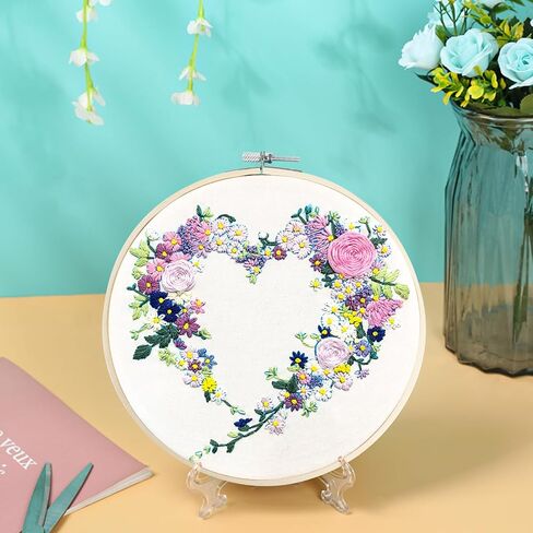 مجموعة أدوات التطريز DIY للمبتدئين من Creativease، مجموعة مكونة من 3 قطع | تصاميم الأزهار والنباتات للبالغين والأطفال على حد سواء | مع طوق من الخيزران مقاس 20 سم، وقماش 28 * 29 سم، وتعليمات خطوة بخطوة! in Saudi Arabia