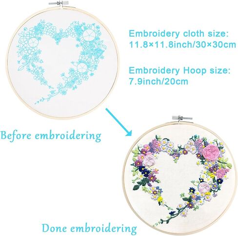 مجموعة أدوات التطريز DIY للمبتدئين من Creativease، مجموعة مكونة من 3 قطع | تصاميم الأزهار والنباتات للبالغين والأطفال على حد سواء | مع طوق من الخيزران مقاس 20 سم، وقماش 28 * 29 سم، وتعليمات خطوة بخطوة! in Saudi Arabia