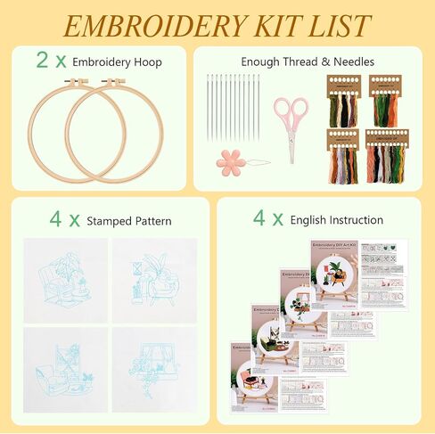 LOMOHOO 4 Sets Cat Embroidery Kit for Beginners, Embroidery Practice kit with Cute Cat Pattern, Stamped Cross Stitch for Embroidery Starters, Craft Lover DIY Embroidery Sets (Black Cat) in Saudi Arabia