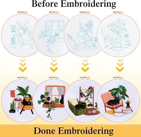 LOMOHOO 4 Sets Cat Embroidery Kit for Beginners, Embroidery Practice kit with Cute Cat Pattern, Stamped Cross Stitch for Embroidery Starters, Craft Lover DIY Embroidery Sets (Black Cat) in Saudi Arabia