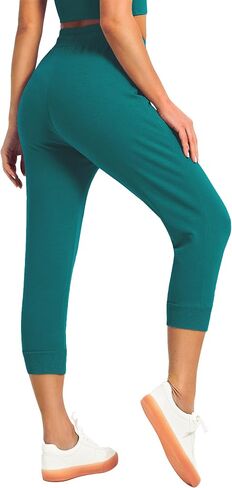 سروال رياضي نسائي من SPECIALMAGIC سروال كابري قصير للجري سروال صالة برباط خصر مع جيوب جانبية أزرق بحيرة كبير in Kuwait