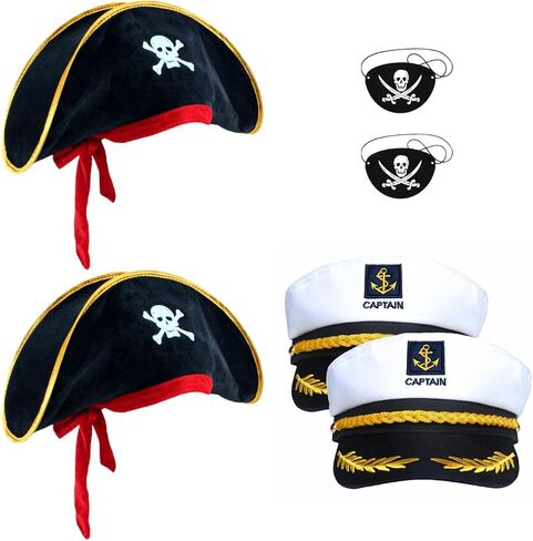 D-Fokes قطعتان من قبعة البحرية البحرية على شكل أدميرال - قبعة بحار سفينة قابلة للتعديل، قبعة كابتن قارب اليخت، قبعات حفلات مرحة لإكسسوارات أزياء البالغين in Kuwait