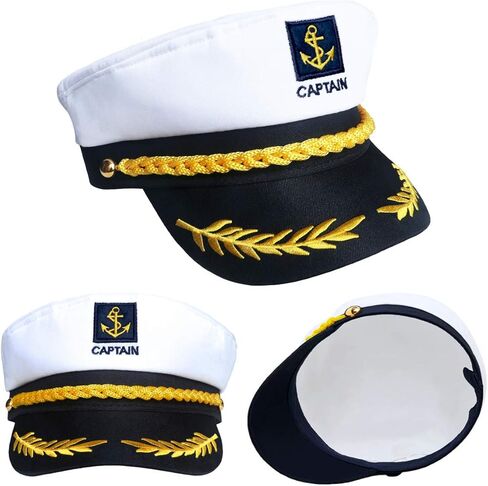 D-Fokes قطعتان من قبعة البحرية البحرية على شكل أدميرال - قبعة بحار سفينة قابلة للتعديل، قبعة كابتن قارب اليخت، قبعات حفلات مرحة لإكسسوارات أزياء البالغين in Kuwait