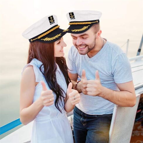 D-Fokes قطعتان من قبعة البحرية البحرية على شكل أدميرال - قبعة بحار سفينة قابلة للتعديل، قبعة كابتن قارب اليخت، قبعات حفلات مرحة لإكسسوارات أزياء البالغين in Kuwait