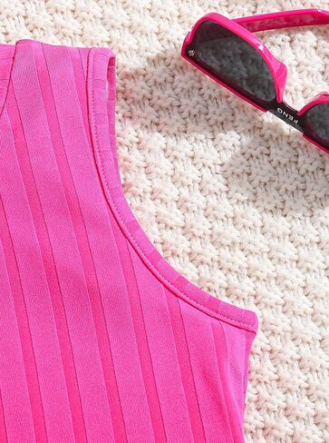 Hilinker Girls Ribbed Knit Sleeveless Dress Side Split Crew Neck Tank Dresses in Saudi Arabia