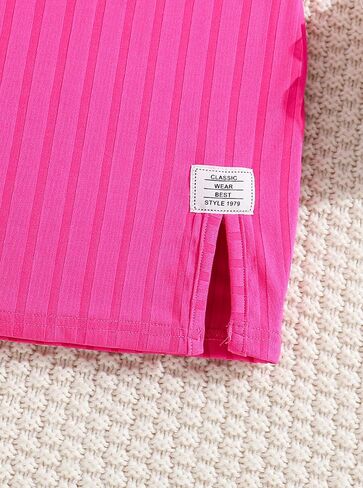Hilinker Girls Ribbed Knit Sleeveless Dress Side Split Crew Neck Tank Dresses in Saudi Arabia