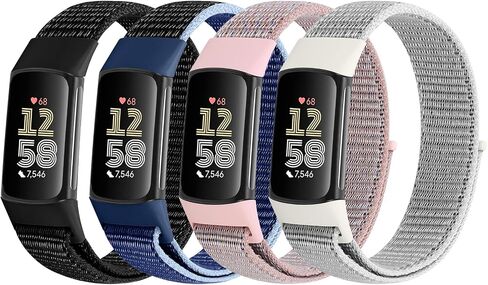 4 Pack Nylon Watch Bands Compatible with Fitbit Charge 6/Fitbit Charge 5, Adjustable Breathable Replacement Nylon Wristband Fitbit Charge 5 Charge 6 Sport Strap for Women Men in Saudi Arabia