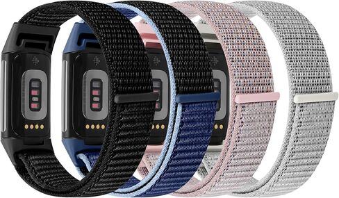 4 Pack Nylon Watch Bands Compatible with Fitbit Charge 6/Fitbit Charge 5, Adjustable Breathable Replacement Nylon Wristband Fitbit Charge 5 Charge 6 Sport Strap for Women Men in Saudi Arabia