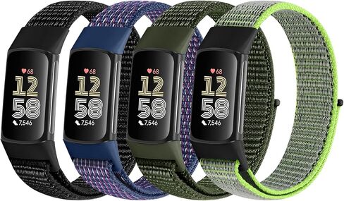 4 Pack Nylon Watch Bands Compatible with Fitbit Charge 6/Fitbit Charge 5, Adjustable Breathable Replacement Nylon Wristband Fitbit Charge 5 Charge 6 Sport Strap for Women Men in Saudi Arabia