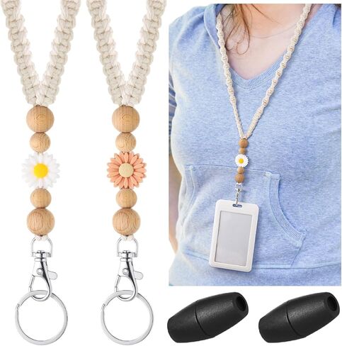 2 Pcs Boho Lanyards for ID Badges Silicone Teacher Beaded Lanyards Cute Lanyard ID Badge Lanyard for Women Nurse Employees Students Lanyard Strap Boho Gift in Saudi Arabia